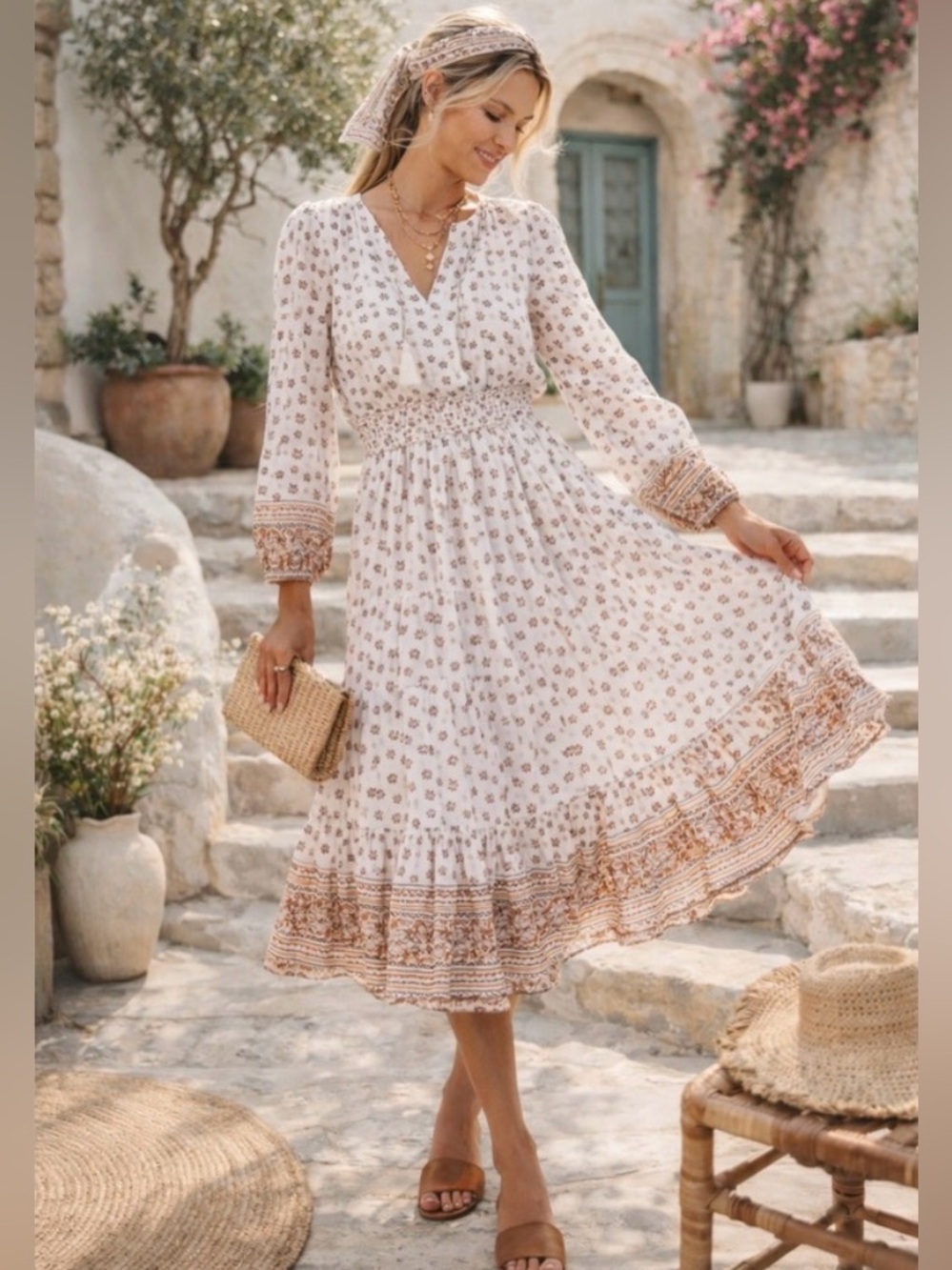 NWT CLEOBELLA Blakely Blockprint Floral Midi Dress in Windsor Boho XS